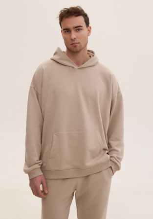 Beige color men three-thread hoodie